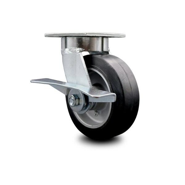 6 Inch Kingpinless Rubber on Aluminum Wheel Swivel Caster with Brake SCC